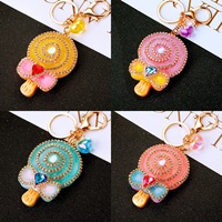 Porte-clés Sucette Lumineuse en Strass Scintillants avec Nœud Mignon et Bonbon en Cristal, Pendentif de Sac Kawaii pour Fille, Cadeau Breloque Cœur