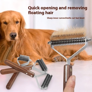 In legno massello pettine per cani biadesivo in noce e pettine per diradamento per gatti in acciaio inossidabile spazzole per la toelettatura di animali domestici in stile piccolo - Product Image 3