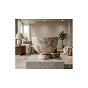 Pot de fleurs décoratif moderne en fibre de verre avec socle en marbre, prêt à être expédié, pour jardin extérieur - Product Image 1
