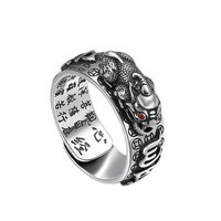 Nouveau rétro argent Pixiu rubis anneau alliage argent pièce ouverte anneau pour hommes femmes bijoux