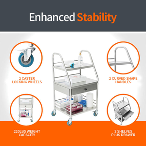 Chariot à roulettes d'infirmière de chariot médical et de laboratoire en gros avec 3 étagères et tiroir pour la salle de bains et la cuisine étagère de produits de sécurité alimentaire - Product Image 2