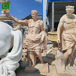 Estatua de Mármol Rojo Natural Tallada a Mano Personalizada de <span class=keywords><strong>un</strong></span> <span class=keywords><strong>Emperador</strong></span> <span class=keywords><strong>Romano</strong></span> y Poseidón - Product Image 1