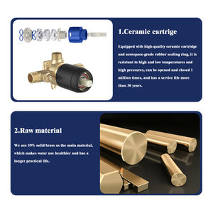 Rubinetto per acqua calda e fredda rifinita in oro spazzolato montato a parete 2 fori in ottone miscelatore per rubinetto da bagno - Product Image 4