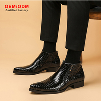 Botas Chelsea de Cuero Genuino Azul Clásicas de Hombre, Personalizadas OEM, con Cierre de Cremallera, Diseño de Estampado Animal, Suaves para Verano