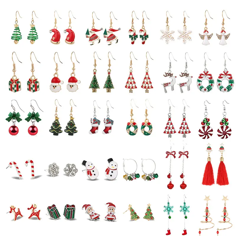 Hot Sale Weihnachts feier Schmuck Geschenk Emaille Design Stud Nette Weihnachts baum Claus Schneemann Quaste Drop Dangl ing Ohrringe