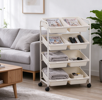 Étagère de rangement pour jouets écologique et imperméable, grande capacité, 4 niveaux avec roulettes, design moderne pour la maison des enfants