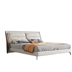 Maxky Italian Minimalist Leather Bed Modern Minimalist Double Bed High-End Lightluxury Furniture Bedroom Upholstered Beds