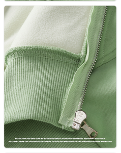OEM Precio al por mayor de color sólido Cordón con capucha de algodón Tela gruesa Sweet Wind 430G Heavyweight Fleece Zipper Hoodie - Product Image 5