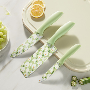 Ensemble de couteaux de cuisine Hy-0130, lame en acier inoxydable de 27,5 cm avec motif floral, pour couper les légumes et la viande, usage professionnel - Product Image 2