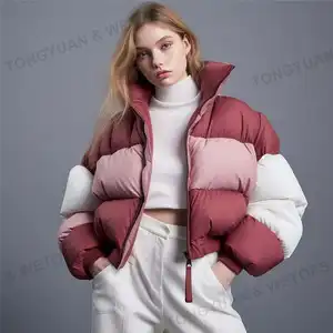 맞춤 의류 맞춤형 특대 여성 겨울 방수 퍼 코트 다운 버블 코트 패치 워크 두꺼운 크롭 퍼 자켓
