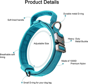 Kalung dan tali anjing taktis tahan lama, kerah anjing nilon dapat diatur dengan pegangan kontrol gesper logam tugas berat - Product Image 2