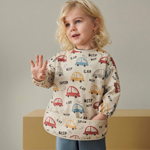 ผ้ากันเปื้อนเด็กพิมพ์ลายการ์ตูนแขนยาวสำหรับเด็กทารกชายและหญิง ผ้ากันเปื้อนเด็กแสนสบายพร้อมกระดุมปิดสำหรับการให้อาหาร - Product Image 6