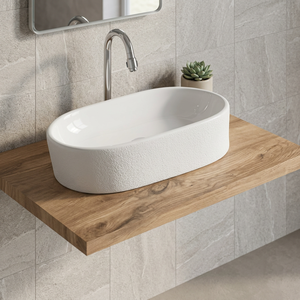 Lavabo de mesa redondo pequeño Lavabo de cerámica Nuevo diseño Lavabo de baño de encimera blanco elegante - Product Image 6