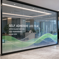 Film LED transparent adhésif pour écran de vitrine de bureau, cloison en verre, affichage sur verre.