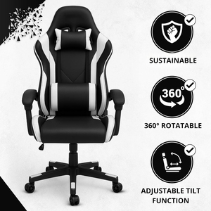 Chaise de jeu inclinable colorée, chaise de jeu RGB avec lumières et haut-parleurs, chaise de course Predator en cuir PU avec repose-pieds - Product Image 2