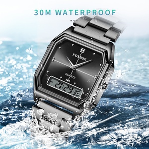 Montre multifonction carrée noire LIGE FB0099 pour femmes, 2 fuseaux horaires, acier inoxydable, montre-bracelet lumineuse, montre numérique LED, cadeau pour femme - Product Image 4