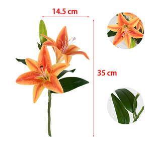 35cm realistici petali in tessuto 3D artificiali stile europeo giglio singolo stelo 2 fiori che sbocciano festa della mamma di natale - Product Image 3
