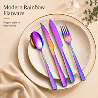 Cuillère, fourchette et couteau à steak modernes en acier inoxydable poli effet miroir arc-en-ciel pour hôtels, restaurants et mariages