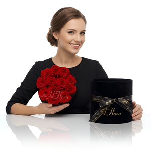 Boîte-cadeau de bouquet de roses fraîches rondes de luxe Hflora - <span class=keywords><strong>Fleur</strong></span> décorative pour anniversaires, mariages, Noël et Thanksgiving - Product Image 1