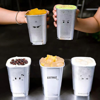 Gobelets jetables en plastique à paroi simple, carrés, pour thé au citron et aux fruits, 960 ml/650 ml, en PP épaissi, moulés par injection, avec couvercle et logo personnalisé