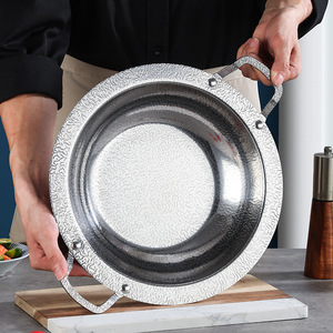 Stainless Steel Hammered Dry <b>Pot</b> 1L Heat Resistant Double-Handled <b>Soup</b> <b>Pot</b> For Household And Commercial Use - Product Image 2