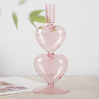 Bougeoir en verre romantique rétro en forme de cœur, sur pied haut, rayé, avec couvercle en verre, pour décoration créative de mariage et de maison