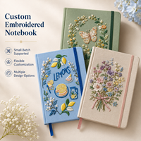 Carnet A5 personnalisé avec logo brodé, couverture rigide en tissu, style fleurs et plantes