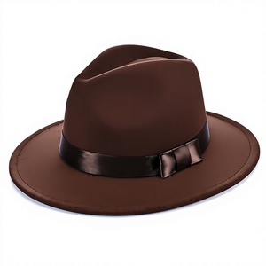 Black Wool Felt Fedora Hat Ribbon Band Adjustable Wide Brim Unisex Classic Style for Party Outdoor Travel - Product Image 1
