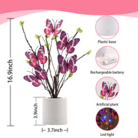 Nouvelle Lampe d'Ambiance LED 2025 en Forme de Papillon, Fleur de Tulipe et Baies Rouges, Faite à la Main en Acrylique avec Fausses Feuilles Vertes, Idéale pour la Saint-Valentin