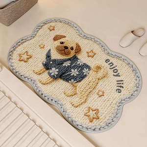 Alfombra de baño ovalada de imitación de lino, antideslizante, absorbente, de secado rápido, con estampado animal, para uso doméstico - Product Image 3