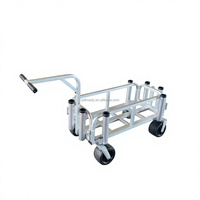 Chariot pliant portable en aluminium avec plateforme en plastique, quatre roues en PVC, pour planches de surf, cannes à pêche, plage, outils personnalisables OEM