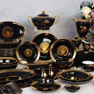 Conjuntos de Jantar Ware Jantar de Porcelana Fina preta Com Ouro