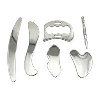 Outil Gua Sha en acier inoxydable, 6 pièces, kit de massage par grattage pour la relaxation musculaire, outils de physiothérapie pour tout le corps avec pochette de rangement