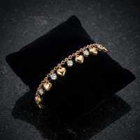Bracelet à breloque cœur en or pur 18 carats Xinfly, bracelet à breloque cœur avec pompon, bijoux avec accent de diamants pour cadeau et anniversaire