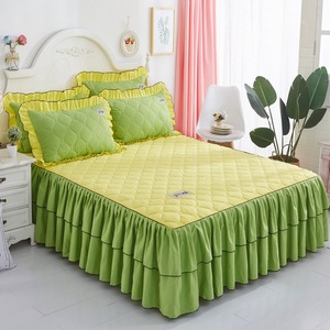 กระโปรงคลุมเตียงผ้าฝ้ายสีทึบใหม่พร้อมผ้าคลุมเตียงผ้าวูลพื้นหนา - Product Image 6