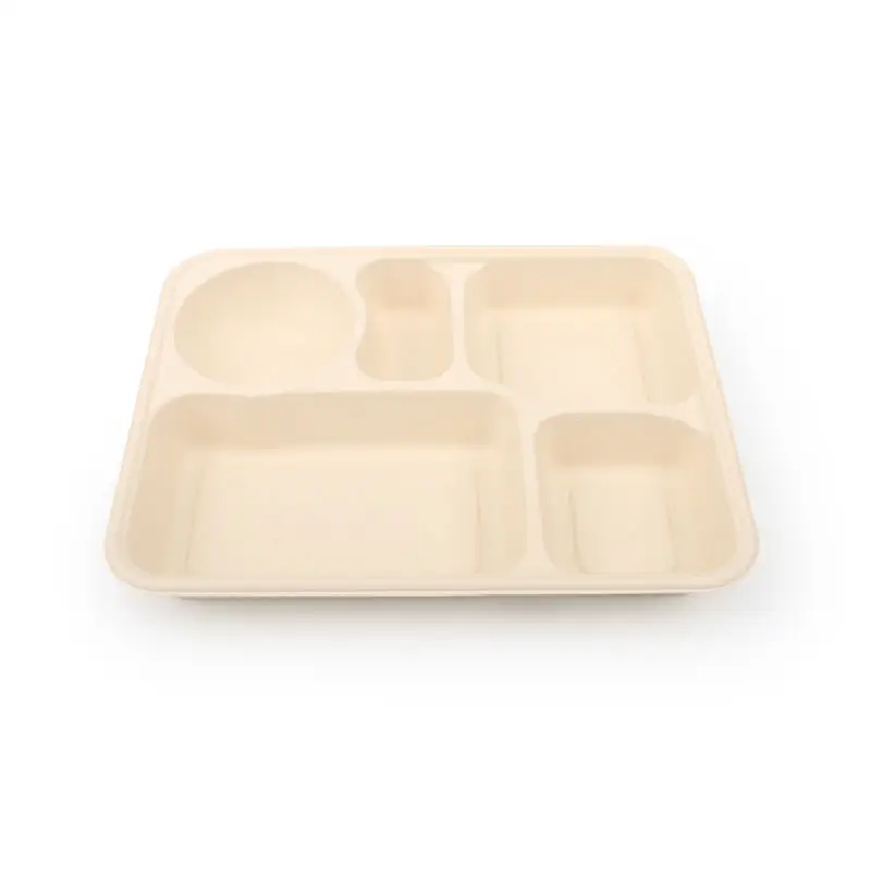 Embalagem de papel descartável de amostra grátis, recipiente para alimentos, caixa descartável degradável para almoço, prato de mesa de polpa de bambu, caixa Bento
