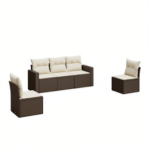 Ensemble de canapés de jardin en rotin brun, mobilier d'extérieur, pieds réglables, confortable et élégant, 5 pièces - Product Image 1