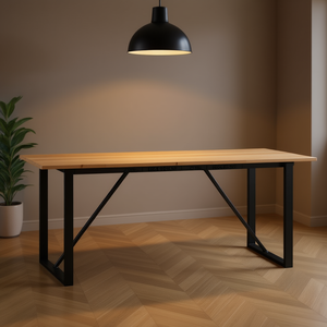 Solid Wood Pine And Steel O Frame Dining <b>Table</b> 70.9 X 35.4 X 29.5 Industrial Modern Design Stable Home Furniture - Product Image 2