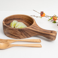 Bol en bois personnalisé de style coréen bol à salade de fruits d'acacia minimaliste avec longue poignée technique sculptée maintien durable de la maison
