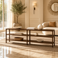 Table basse console en bois massif au design simple et luxueux, lignes épurées, coins arrondis, pour les bureaux de designers haut de gamme