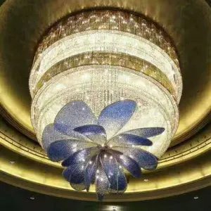 Fan shaped Large Modern Hotel ballroom light K9 crystal Round base ceiling chandelier for high ceiling