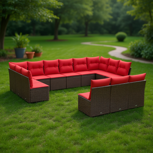 ชุดโซฟาหวายเทียมสำหรับลานบ้าน พร้อมเบาะรองนั่ง เฟอร์นิเจอร์สวน ชุดนั่งเล่นกลางแจ้ง 10 ที่นั่ง ดีไซน์ร่วมสมัย สีน้ำตาล - Product Image 2