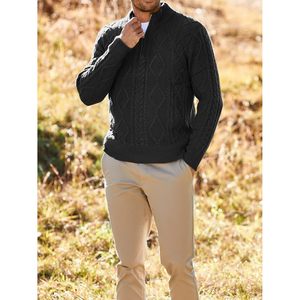 2025 Men's <b>Quarter</b>-<b>Zip</b> Soft Casual Thermal Sweater Cable Knitted Stand Collar Pullover for Autumn Warm Comfortable Knitwear - Product Image 1