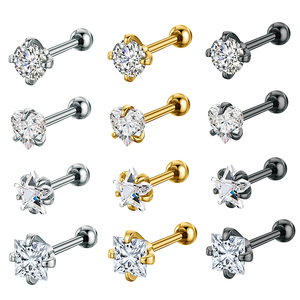 Conjunto de 4 pendientes de anillo de cartílago de acero inoxidable de 18G, joyería de <span class=keywords><strong>Piercing</strong></span> de circón Helix Tragus <span class=keywords><strong>Daith</strong></span> para mujeres y niñas, boda <span class=keywords><strong>Daith</strong></span> - Product Image 1