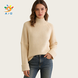Venta al por mayor de fábrica: Suéter de punto AJB para <span class=keywords><strong>mujer</strong></span>, largo, de color liso, holgado, con <span class=keywords><strong>cuello</strong></span> <span class=keywords><strong>alto</strong></span>, mezcla de lana/acrílico - Product Image 3