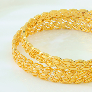 High Quality Fashion Zircon Bracelet 21k Gold Plated Non Tarnish Leaf Beautiful Hand <b>Bangle</b> for Women Wedding Party - Product Image 3