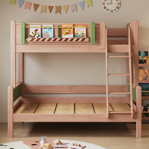 Lit superposé en bois massif de pin avec rangements hauts et bas, lit double pour chambre d'enfant avec couchettes supérieure et inférieure - Product Image 3