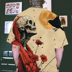 Streetwear <strong>Goth</strong> Skull Digital Print <strong>Tshirt</strong> High Quality O Neck Slim Fit Vintage t Shirt Summer Elastic Wrinkle-Resistant T-shirt - Product Image 3