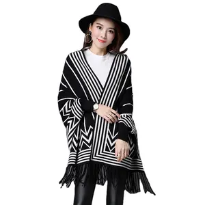 Ladies autumn casual style stripe tassel women cashmere shawl