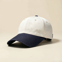 Vintage gewassen katoenen twill baseballcap crème marineblauw tweekleurig 6-paneels zachte distressed dad hat unisex verstelbaar